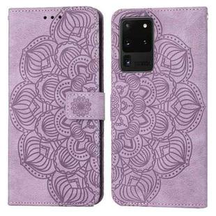 For Samsung Galaxy S20 Ultra Mandala Embossed Flip Leather Phone Case(Purple)