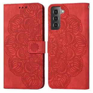 For Samsung Galaxy S21 5G Mandala Embossed Flip Leather Phone Case(Red)
