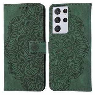 For Samsung Galaxy S21 Ultra 5G Mandala Embossed Flip Leather Phone Case(Green)