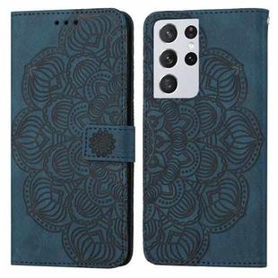 For Samsung Galaxy S21 Ultra 5G Mandala Embossed Flip Leather Phone Case(Blue)