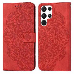 For Samsung Galaxy S22 Ultra 5G Mandala Embossed Flip Leather Phone Case(Red)