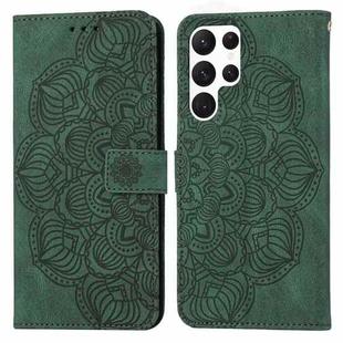 For Samsung Galaxy S22 Ultra 5G Mandala Embossed Flip Leather Phone Case(Green)
