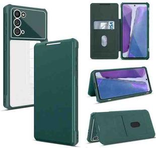 For Samsung Galaxy Note20 Magnetic Flip Leather Phone Case(Dark Green)
