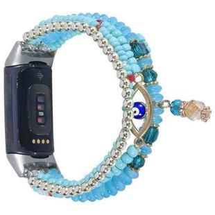 For Fitbit Charge 5 Eye Bead Chain Watch Band(Lake Blue)