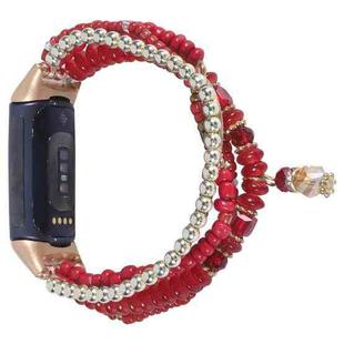 For Fitbit Charge 5 Eye Bead Chain Watch Band(Red)