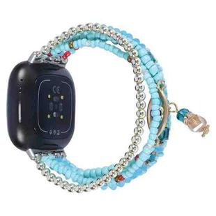 For Fitbit Versa 3 / Sense Eye Bead Chain Watch Band(Lake Blue)