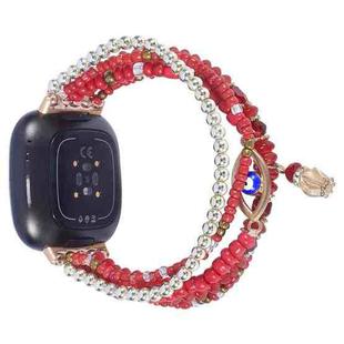 For Fitbit Versa 3 / Sense Eye Bead Chain Watch Band(Red)