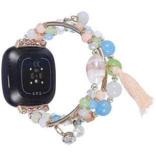 For Fitbit Versa 3 / Sense Round Bead Chain Watch Band(Pink)
