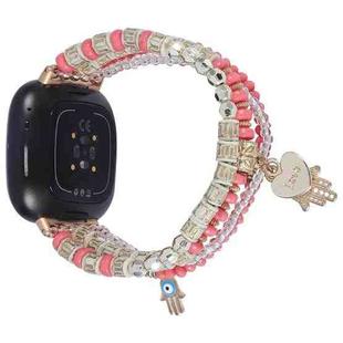 For Fitbit Versa 3 / Sense Palm Bead Chain Watch Band(Rose Red)