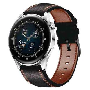 For Huawei Watch GT 3 46mm / GT Runner 22mm Tricolor Stitching Genuine Leather Watch Band(Black)