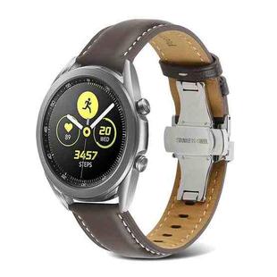 For Samsung Galaxy Watch4 20mm Butterfly Buckle Stitching Genuine Leather Watch Band(Coffee)