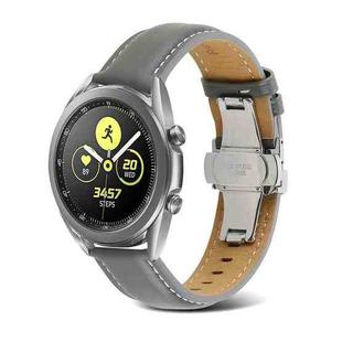 For Samsung Galaxy Watch4 20mm Butterfly Buckle Stitching Genuine Leather Watch Band(Light Grey)