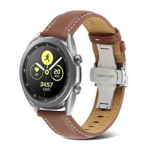 For Samsung Galaxy Watch4 20mm Butterfly Buckle Stitching Genuine Leather Watch Band(Brown)