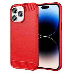 For iPhone 14 Pro Brushed Texture Carbon Fiber TPU Phone Case (Red)