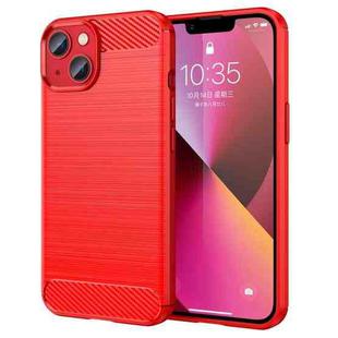 For iPhone 14 Plus Brushed Texture Carbon Fiber TPU Phone Case  (Red)