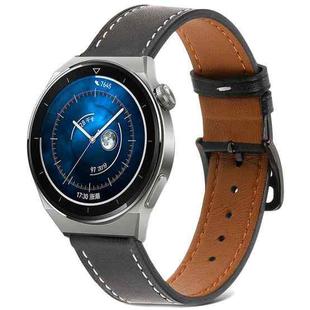 For Huawei Watch GT 3 Pro 22mm Plain Weave Genuine Leather Watch Band(Black)