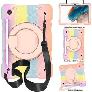 For Samsung Galaxy Tab A8 10.5 2021 Silicone + PC Full Body Protection Tablet Case With Holder & Strap(Colorful Rose Gold)