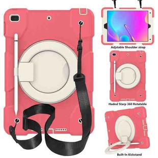 For iPad 10.2 2019/10.2 2020/10.2 2021 Silicone + PC Full Body Protection Tablet Case With Holder & Strap(Red)