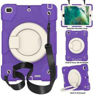 For iPad 9.7 2018 Silicone + PC Full Body Protection Tablet Case With Holder & Strap(Dark Purple)