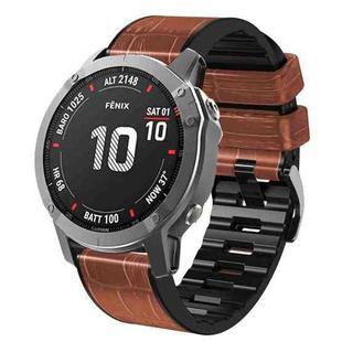 For Garmin Fenix 7/6 Pro/5 Plus 22mm Crocodile Texture Silicone Leather Watch Band(Brown)