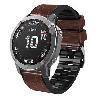 For Garmin Fenix 7X/6X Pro/Tactix 7 26mm Crocodile Texture Silicone Leather Watch Band(Coffee)