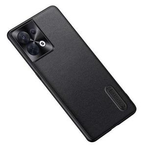 For OPPO Reno8 Folding Holder Plain Leather Phone Case(Black)