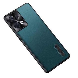 For OPPO Reno8 Folding Holder Plain Leather Phone Case(Lake Green)