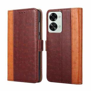 For OnePlus Nord 2T Ostrich Texture Flip Leather Phone Case(Brown)