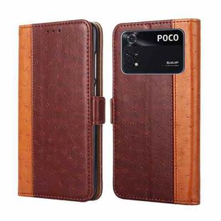 For Xiaomi Poco M4 Pro Ostrich Texture Flip Leather Phone Case(Brown)