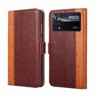 For Xiaomi Poco X4 Pro 5G Ostrich Texture Flip Leather Phone Case(Brown)