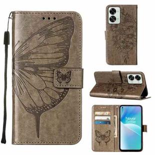 For OnePlus Nord 2T 5G Embossed Butterfly Leather Phone Case(Grey)