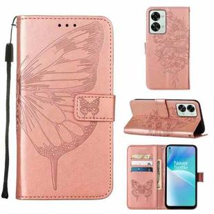 For OnePlus Nord 2T 5G Embossed Butterfly Leather Phone Case(Rose Gold)