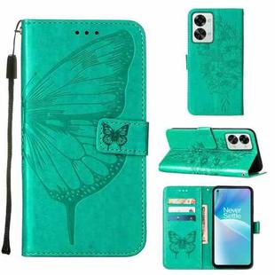For OnePlus Nord 2T 5G Embossed Butterfly Leather Phone Case(Green)