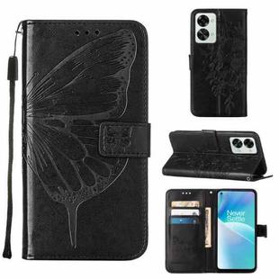 For OnePlus Nord 2T 5G Embossed Butterfly Leather Phone Case(Black)