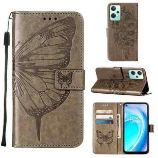 For OnePlus Nord CE 2 Lite 5G Embossed Butterfly Leather Phone Case(Grey)
