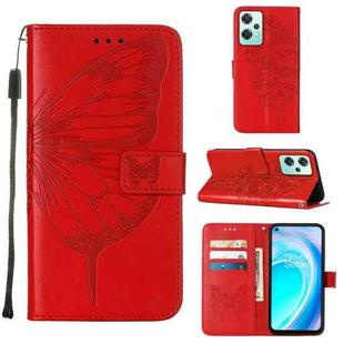 For OnePlus Nord CE 2 Lite 5G Embossed Butterfly Leather Phone Case(Red)