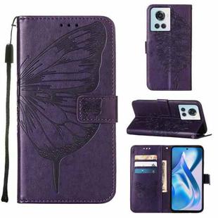 For OnePlus Ace 5G Embossed Butterfly Leather Phone Case(Dark Purple)