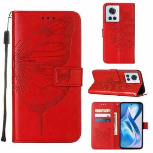 For OnePlus Ace 5G Embossed Butterfly Leather Phone Case(Red)