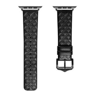 DUX DUCIS Rhombus Pattern Genuine Leather Watch Band For Apple Watch Series 8&7 41mm / SE 2&6&SE&5&4 40mm / 3&2&1 38mm(Black)