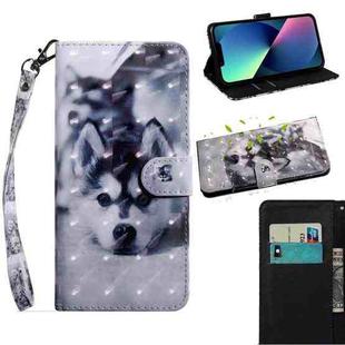 For iPhone 14 Plus 3D Painting Pattern Coloured Drawing Leather Phone Case  (Husky)