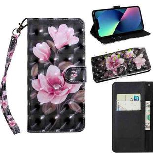 For iPhone 14 Plus 3D Painting Pattern Coloured Drawing Leather Phone Case  (Pink Flower)