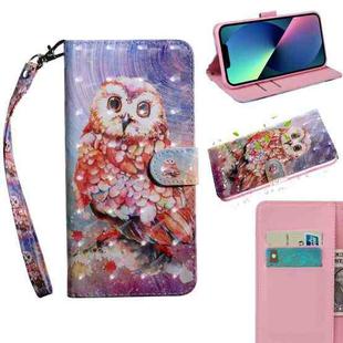 For iPhone 14 3D Painting Pattern Coloured Drawing Leather Phone Case (Colorful Owl)