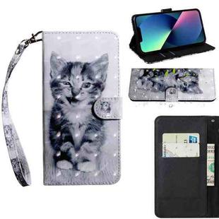 For iPhone 14 3D Painting Pattern Coloured Drawing Leather Phone Case (Cat)