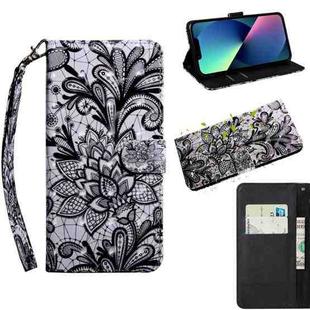 For iPhone 14 3D Painting Pattern Coloured Drawing Leather Phone Case (Black Lace)