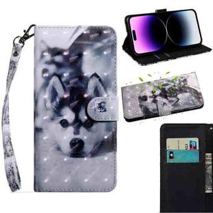 For iPhone 14 Pro 3D Painting Pattern Coloured Drawing Leather Phone Case (Husky)