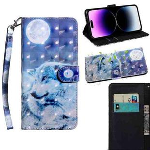 For iPhone 14 Pro 3D Painting Pattern Coloured Drawing Leather Phone Case (Wolf)