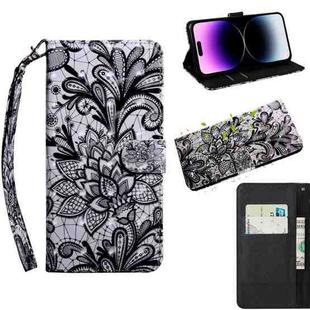 For iPhone 14 Pro 3D Painting Pattern Coloured Drawing Leather Phone Case  (Black Lace)