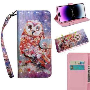 For iPhone 14 Pro Max 3D Painting Pattern Coloured Drawing Leather Phone Case (Colorful Owl)