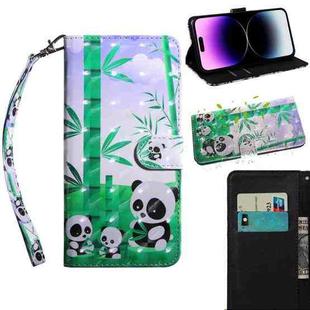 For iPhone 14 Pro Max 3D Painting Pattern Coloured Drawing Leather Phone Case (Panda)