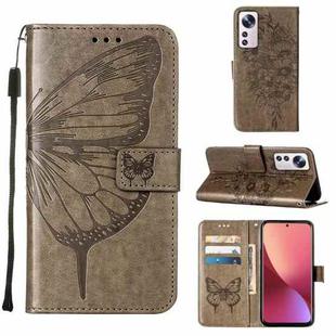 For Xiaomi 12 Lite Embossed Butterfly Leather Phone Case(Grey)